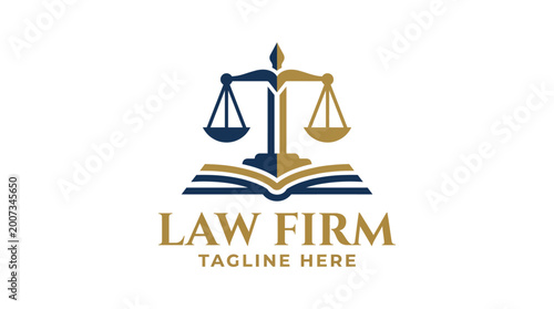This image features the scales of justice balanced on an open book, symbolizing legal knowledge and fairness, suitable for a law firm logo design.