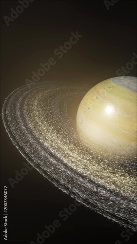 Rotating Saturn Planet with Rings in Deep Space