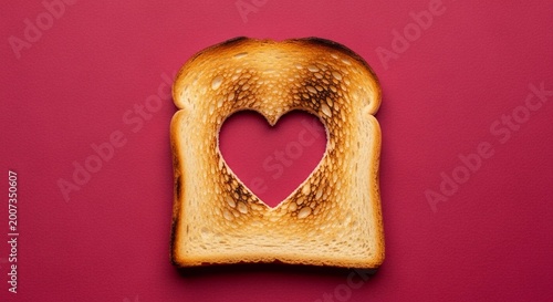Toasted slice of white bread with a heart shaped hole