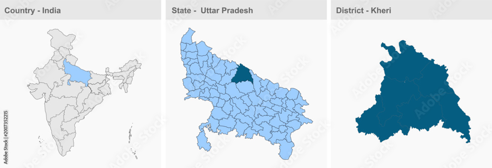Fototapeta premium Kheri_District_map_(_Uttar_Pradesh_State,_Republic_of_India) illustration image graphic visual high quality professional visual content for digital me