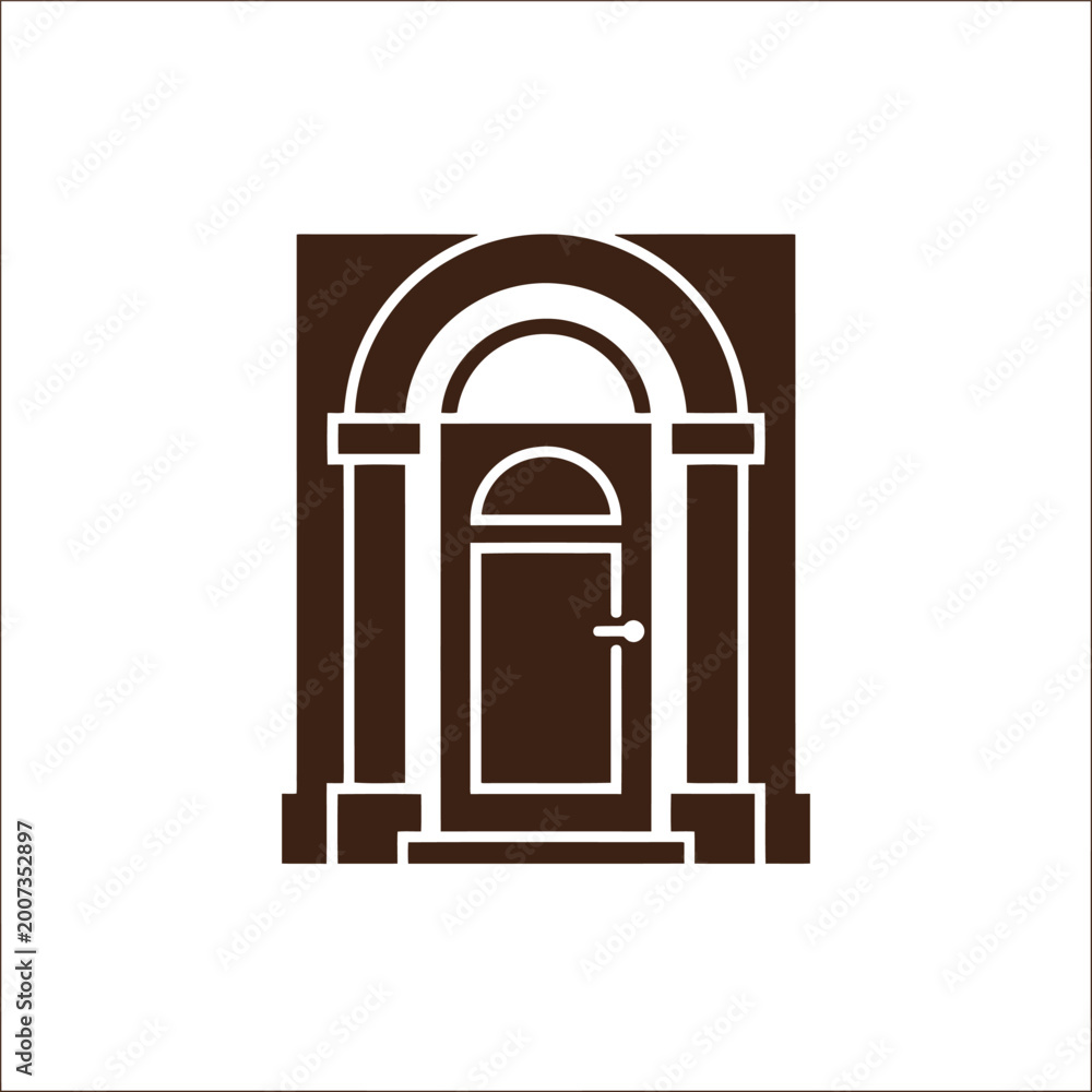 Fototapeta premium Classic architectural doorway with arched design and detailed frame illustration