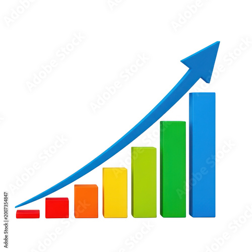 Free Download Multi-colored bar chart with rising blue arrow isolated on a transparent background - GFXLoad