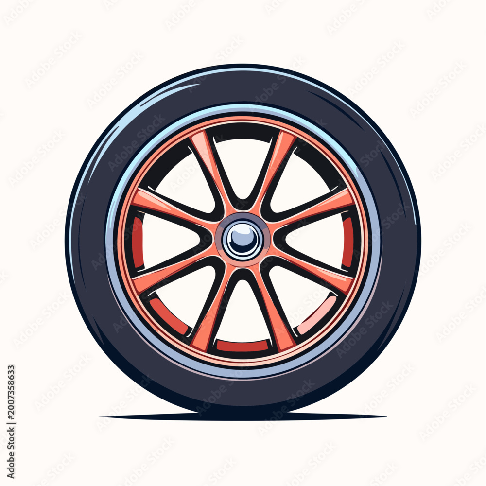 Obraz premium Stylized Car Wheel with Orange Spokes