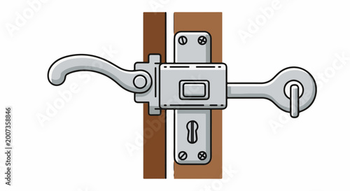 A simple illustration of a silver door latch and keyhole mechanism