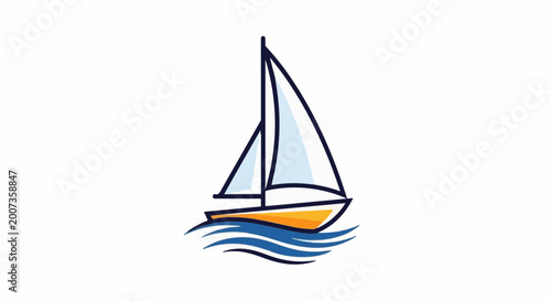 A simple illustration of a sailboat with orange hull on blue waves
