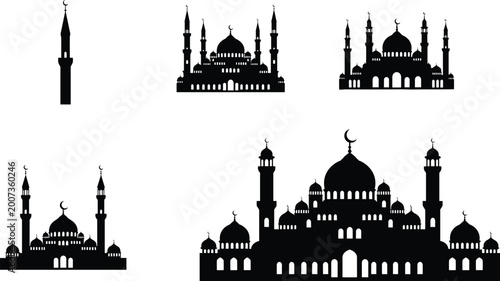 Принти на полотні Mosque silhouettes collection featuring Islamic architecture domes and minarets