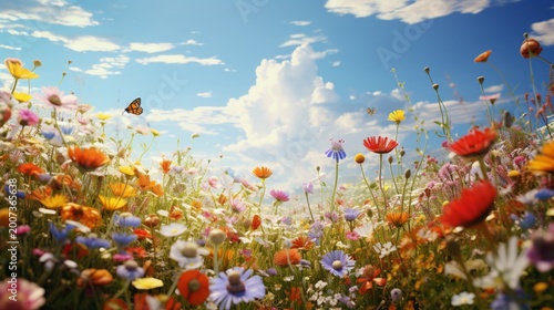 A vibrant field of wildflowers in full bloom, a colorful celebration of nature.