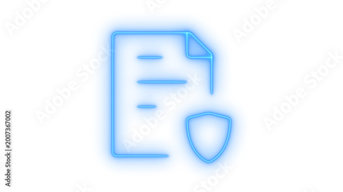 Bild auf Leinwand Glowing neon document with shield icon isolated on transparent background