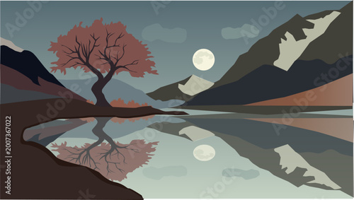 Moonlit lake view