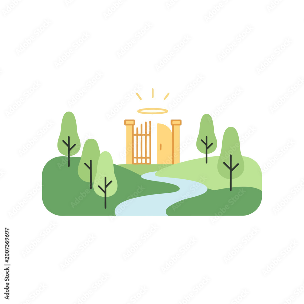 Fototapeta premium Heavenly Gates Open with Halo, River, and Trees