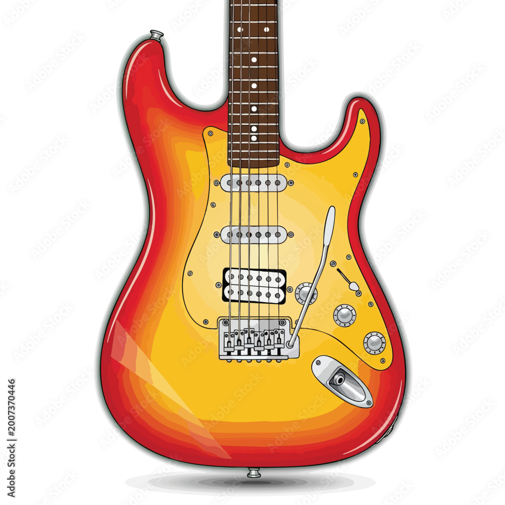 Fototapeta premium Sunburst electric guitar isolated on white background.
