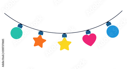 Colorful String Lights Garland with Stars and Heart Shapes