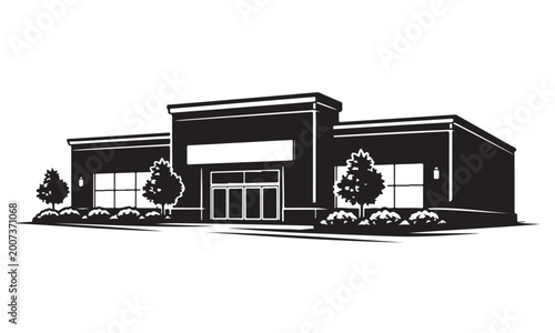 Konstfotografi Big box store silhouette, retail warehouse store, commercial urban, vector isola