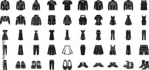 Photos Modern women and men dress icon set featuring clothing symbols, fashion outlines