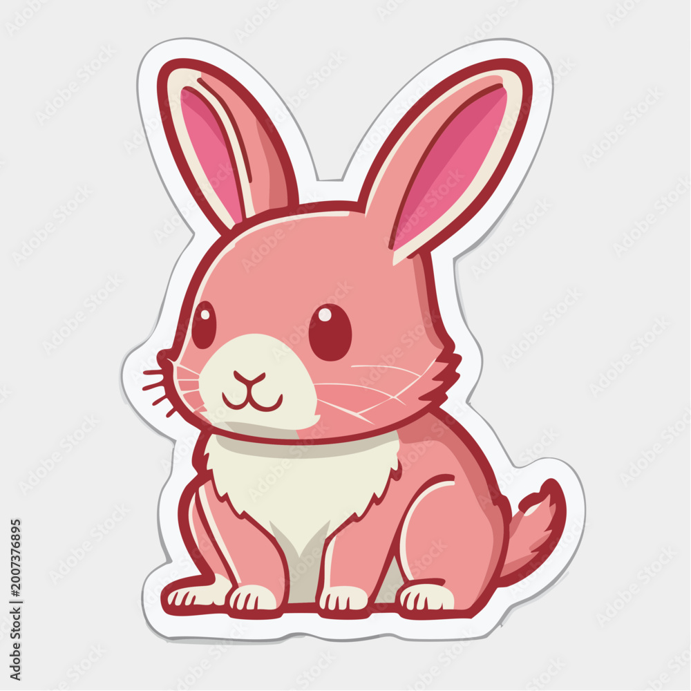 Fototapeta premium Cute Pink Cartoon Rabbit Sticker