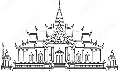Photos Silver Pagoda icon minimalist line art vector Phnom Penh temple architecture Khm
