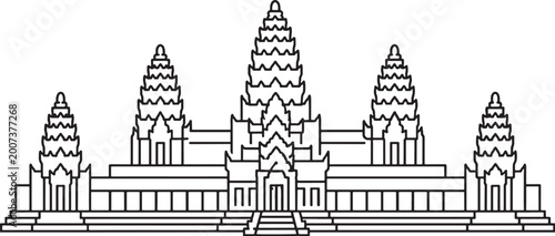Schilderij op canvas Angkor Wat temple icon minimalist line art vector Khmer architecture silhouette