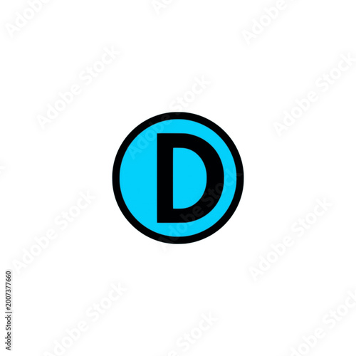 Neon Blue Circle Letter D Logo - Black Outline Monogram - Modern Vector Initial