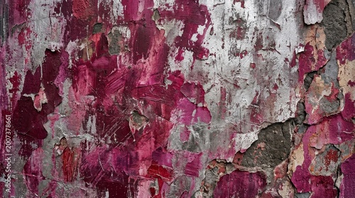 Abstract textured wall with peeling paint and vibrant colors