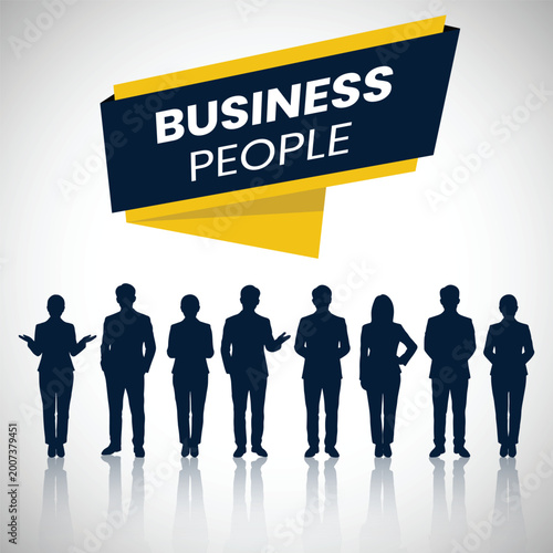 Diverse professional business team silhouettes standing in a unified line, symbolizing collaboration, human resources, and corporate success against a clean background