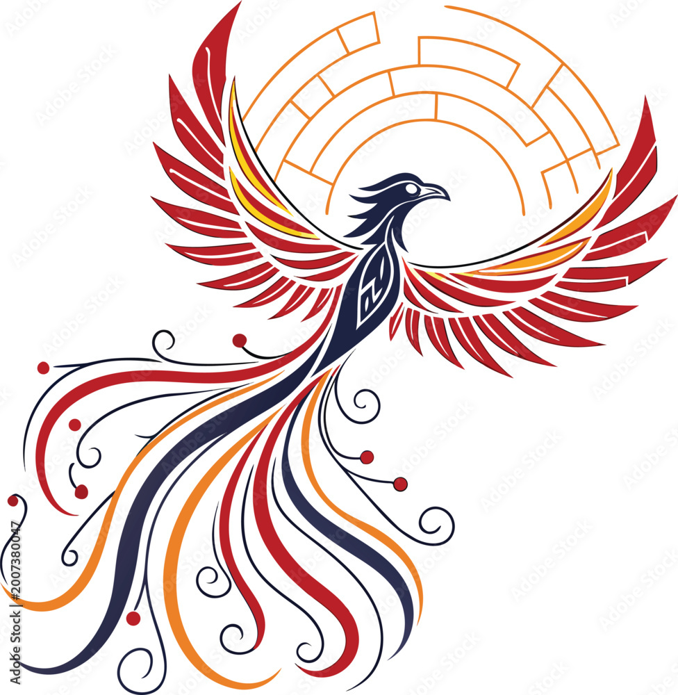Fototapeta premium Phoenix bird, mythical creature, colorful illustration, vector graphic