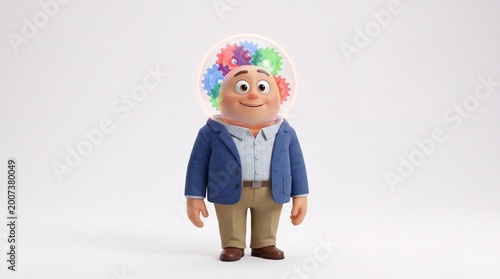 Cute 3D Worker with Colorful Gears in Mind