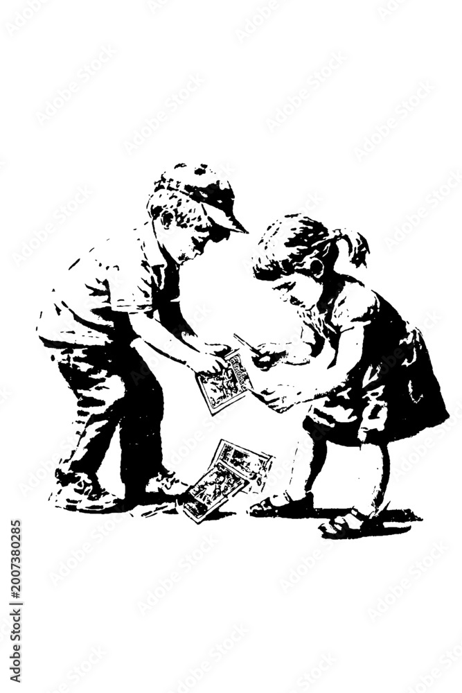 Fototapeta premium black and white chilld cartoon illustration