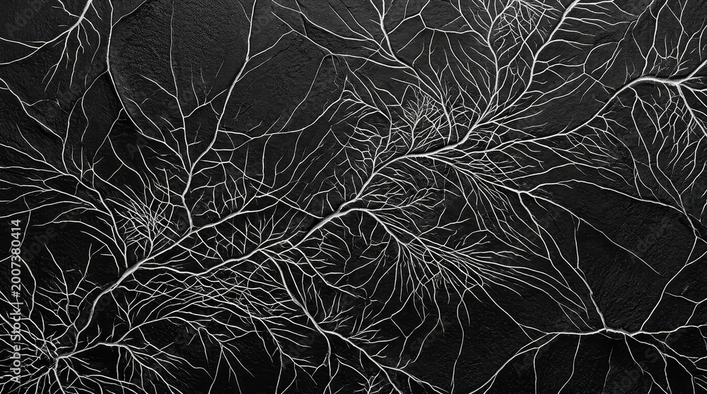 Obraz premium Abstract pattern of branching white lines on black textured surface