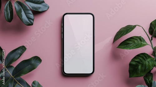 Minimalist smartphone mockup with plants