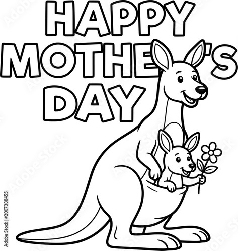 Kangaroo and baby joey coloring page Mother's Day vector