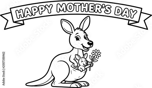 Kangaroo and baby joey coloring page Mother's Day vector