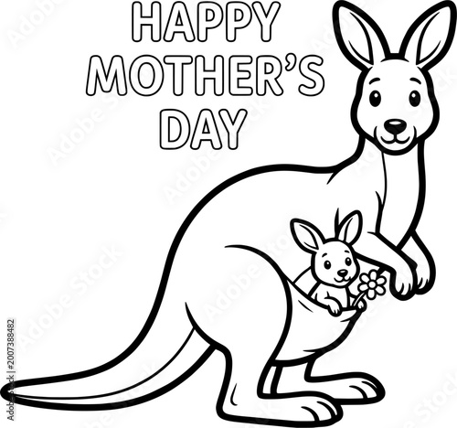 Kangaroo and baby joey coloring page Mother's Day vector
