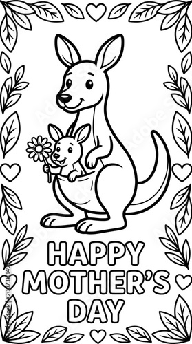 Kangaroo and baby joey coloring page Mother's Day vector