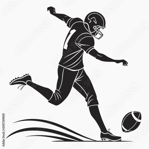 Φωτογραφία Black silhouette of american football player kicking a ball