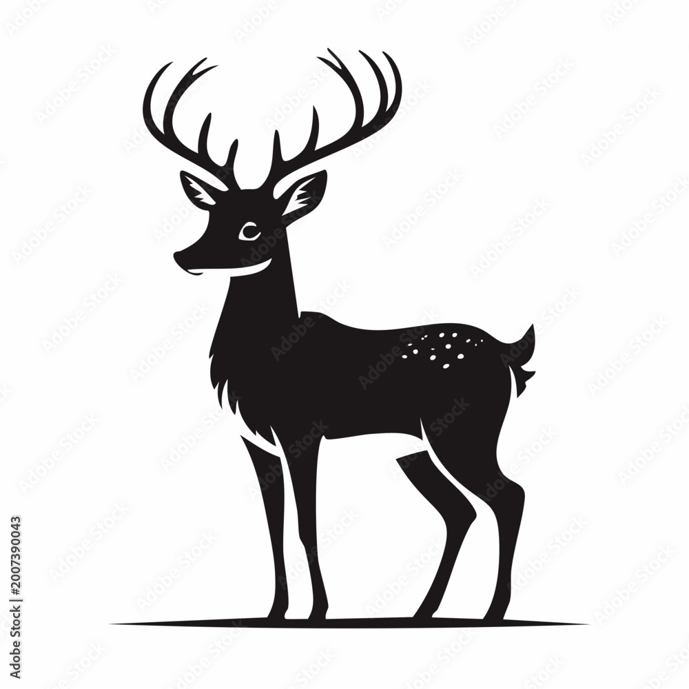 Fototapeta premium Stylized Black Silhouette of a Deer with Antlers