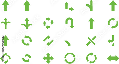Free Download Simple green arrow icons for various directions and functions on a transparent background. - GFXLoad