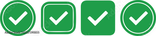 Variations of green checkmarks in different styles and shapes Vector


