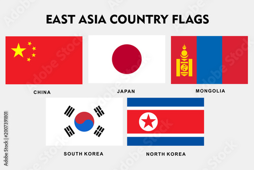 Bild auf Leinwand East Asia Country Flags Collection Vector Set Isolated on white Background, Offi