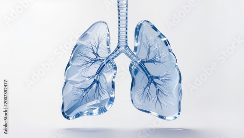 Transparent Crystal Glass Human Lungs Anatomy Floating White Background Medical Concept 3D Render