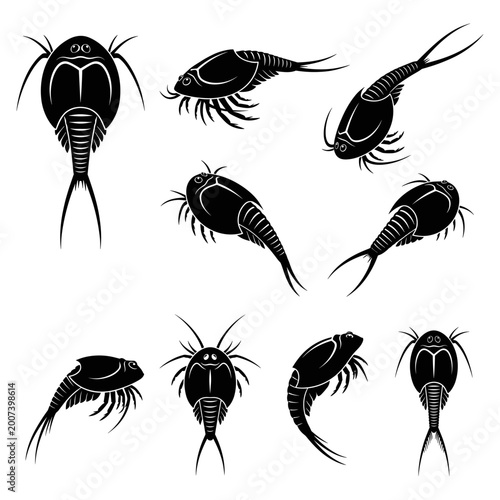 Black and white vector silhouette set of Dinosaur Shrimp.