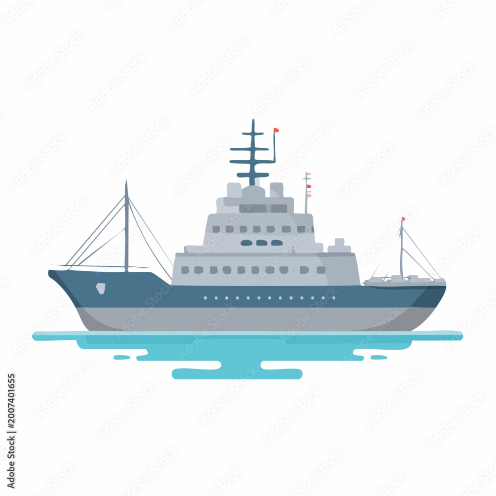 Fototapeta premium Flat Design Illustration of a Cruise Ship on Water