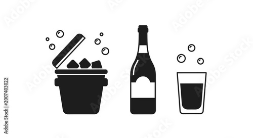 Photography Wine bottle and glass icons.