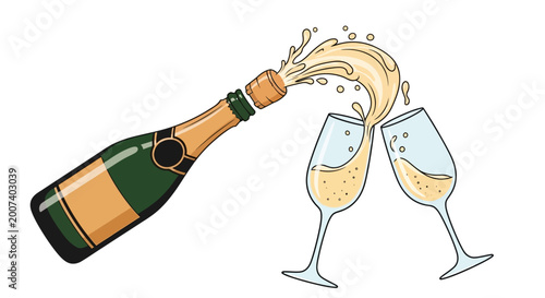 Fotografija Champagne bottle pouring into glasses.