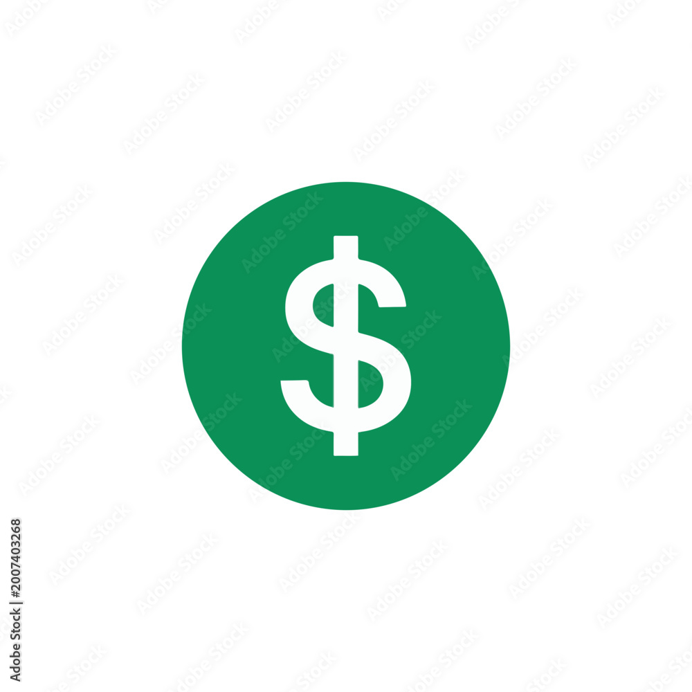 Fototapeta premium Green Circle with White Dollar Sign Icon, Money Symbol, Finance, Currency