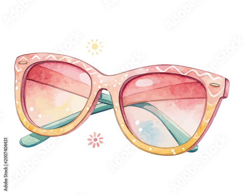 Φωτογραφία Hand-Painted Sunglasses Watercolor, Stylish Summer Eyewear Clipart, Isolated Vec