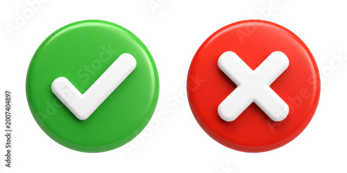 green yes icon with check mark and red deny or no cross icon 3d symbols set isolated on white or transparent png