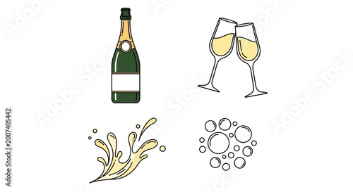 Foto Champagne bottle and glasses celebration.