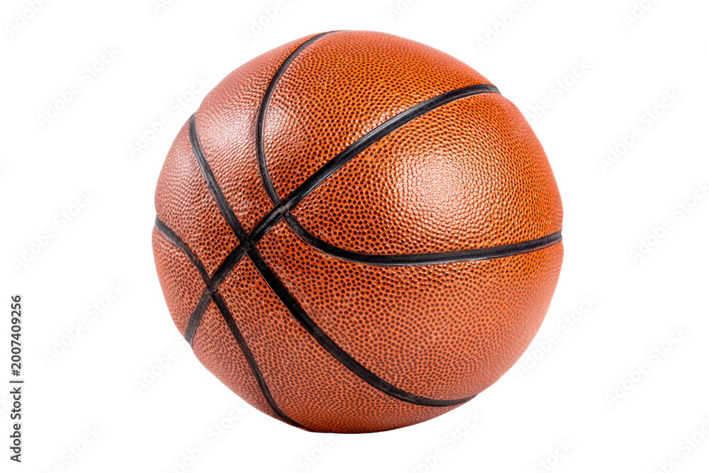 Fototapeta premium A basketball is sitting on a white background. The ball is orange and black. The basketball is the main focus of the image, png