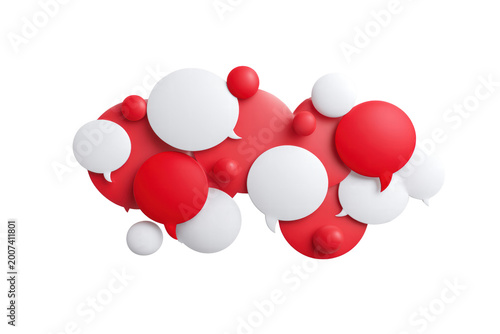 A bunch of red and white speech bubbles are scattered across a white background. The speech bubbles are of varying sizes and are arranged in a way that creates a sense of movement and energy, png