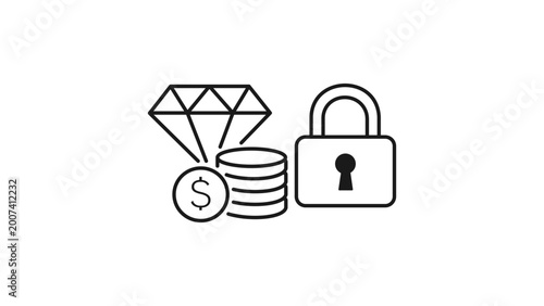 Fotografía Minimalist black line vector icon of a collateral asset on white background representing financial security and valuable items with editable stroke for professional banking and loan services